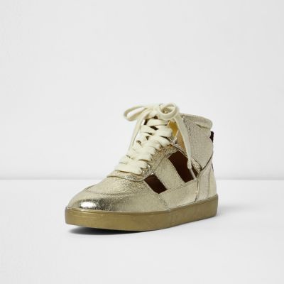Gold cut out hi top trainers